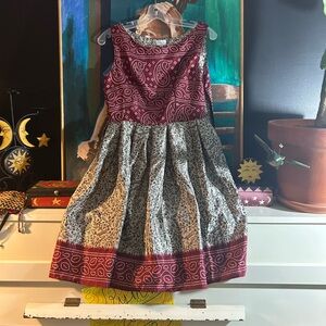 Guru Boho Women's Babydoll Dress in Burgundy and Gray M/L